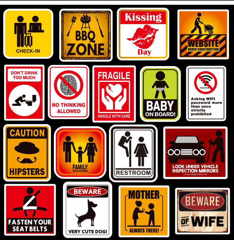 Warning Sign Graffiti Sticker Trolley Car Sticker